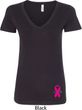 Breast Cancer Pink Ribbon Pin Bottom Print Ladies V-Neck Shirt