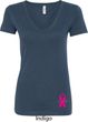 Breast Cancer Pink Ribbon Pin Bottom Print Ladies V-Neck Shirt