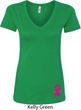 Breast Cancer Pink Ribbon Pin Bottom Print Ladies V-Neck Shirt