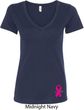 Breast Cancer Pink Ribbon Pin Bottom Print Ladies V-Neck Shirt