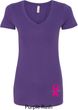 Breast Cancer Pink Ribbon Pin Bottom Print Ladies V-Neck Shirt