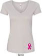 Breast Cancer Pink Ribbon Pin Bottom Print Ladies V-Neck Shirt