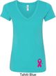 Breast Cancer Pink Ribbon Pin Bottom Print Ladies V-Neck Shirt