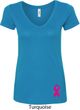 Breast Cancer Pink Ribbon Pin Bottom Print Ladies V-Neck Shirt