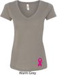 Breast Cancer Pink Ribbon Pin Bottom Print Ladies V-Neck Shirt