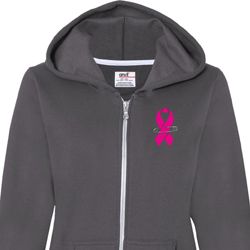Breast Cancer Pink Ribbon Pin Pocket Print Ladies Full Zip Hoodie