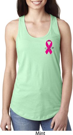 Breast Cancer Pink Ribbon Pin Pocket Print Ladies Ideal Tank Top