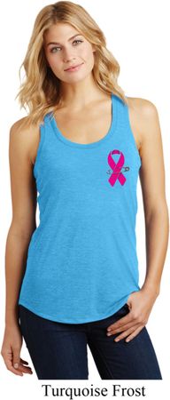 Breast Cancer Pink Ribbon Pin Pocket Print Ladies Racerback Tank Top