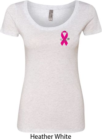 Breast Cancer Pink Ribbon Pin Pocket Print Ladies Scoop Neck Shirt
