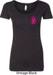 Breast Cancer Pink Ribbon Pin Pocket Print Ladies Scoop Neck Shirt