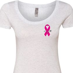 Breast Cancer Pink Ribbon Pin Pocket Print Ladies Scoop Neck Shirt