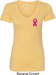 Breast Cancer Pink Ribbon Pin Pocket Print Ladies V-Neck Shirt