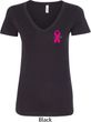Breast Cancer Pink Ribbon Pin Pocket Print Ladies V-Neck Shirt