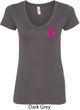 Breast Cancer Pink Ribbon Pin Pocket Print Ladies V-Neck Shirt