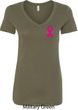 Breast Cancer Pink Ribbon Pin Pocket Print Ladies V-Neck Shirt