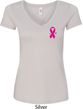 Breast Cancer Pink Ribbon Pin Pocket Print Ladies V-Neck Shirt
