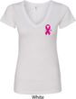 Breast Cancer Pink Ribbon Pin Pocket Print Ladies V-Neck Shirt