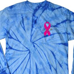 Breast Cancer Pink Ribbon Pin Pocket Print Long Sleeve Tie Dye Shirt