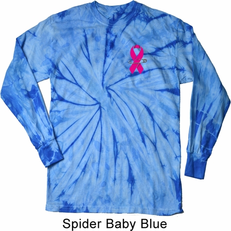 Breast Cancer Pink Ribbon Pin Pocket Print Long Sleeve Tie Dye Shirt