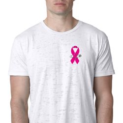 Breast Cancer Pink Ribbon Pin Pocket Print Mens Burnout Shirt