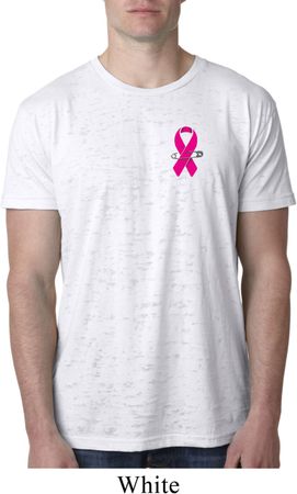 Breast Cancer Pink Ribbon Pin Pocket Print Mens Burnout Shirt