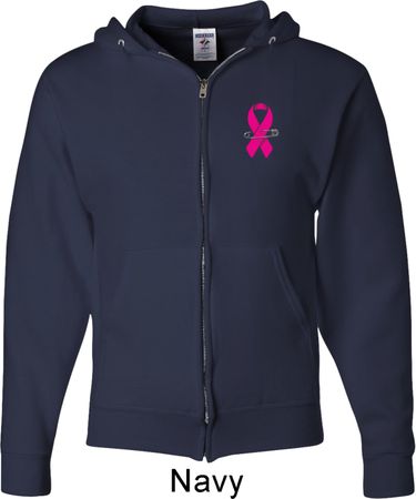 Breast Cancer Pink Ribbon Pin Pocket Print Mens Full Zip Hoodie