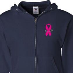 Breast Cancer Pink Ribbon Pin Pocket Print Mens Full Zip Hoodie