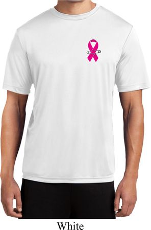 Breast Cancer Pink Ribbon Pin Pocket Print Mens Moisture Wicking Shirt