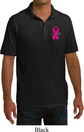 Breast Cancer Pink Ribbon Pin Pocket Print Mens Pique Polo Shirt