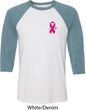 Breast Cancer Pink Ribbon Pin Pocket Print Mens Raglan Shirt