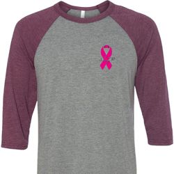 Breast Cancer Pink Ribbon Pin Pocket Print Mens Raglan Shirt