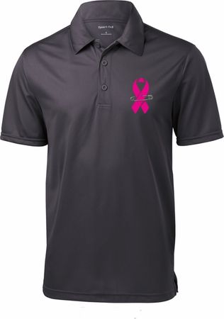 Breast Cancer Pink Ribbon Pin Pocket Print Mens Textured Polo Shirt