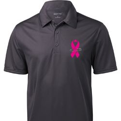 Breast Cancer Pink Ribbon Pin Pocket Print Mens Textured Polo Shirt