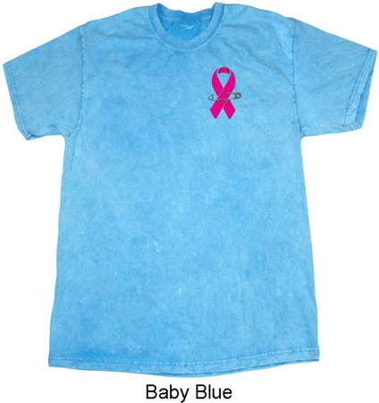 Breast Cancer Pink Ribbon Pin Pocket Print Mineral Tie Dye Shirt