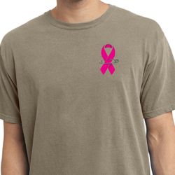 Breast Cancer Pink Ribbon Pin Pocket Print Pigment Dyed Shirt