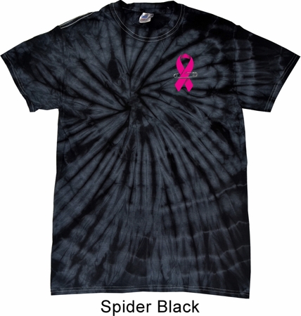 Breast Cancer Pink Ribbon Pin Pocket Print Spider Tie Dye Shirt