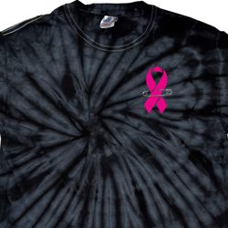 Breast Cancer Pink Ribbon Pin Pocket Print Spider Tie Dye Shirt