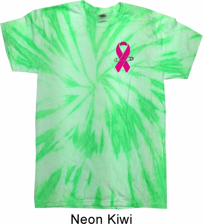 Breast Cancer Pink Ribbon Pin Pocket Print Twist Tie Dye Shirt