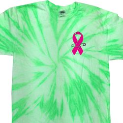 Breast Cancer Pink Ribbon Pin Pocket Print Twist Tie Dye Shirt