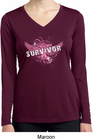Breast Cancer Survivor Wings Ladies Dry Wicking Long Sleeve Shirt