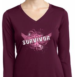 Breast Cancer Survivor Wings Ladies Dry Wicking Long Sleeve Shirt