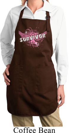 Breast Cancer Survivor Wings Ladies Full Length Apron with Pockets