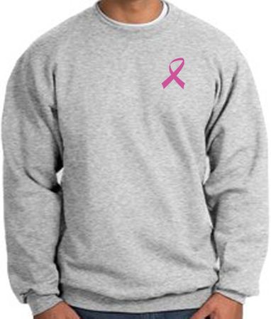 Breast Cancer Sweatshirt Pink Ribbon Pocket Print Athletic Heather