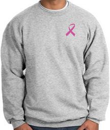 Breast Cancer Sweatshirt Pink Ribbon Pocket Print Athletic Heather