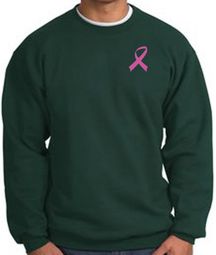 Breast Cancer Sweatshirt Pink Ribbon Pocket Print Dark Green