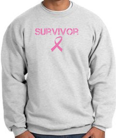 Breast Cancer Sweatshirt - Ribbon Distressed Survivor Ash Sweat Shirt