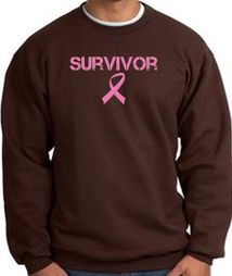 Breast Cancer Sweatshirt Ribbon Distressed Survivor Brown Sweat Shirt
