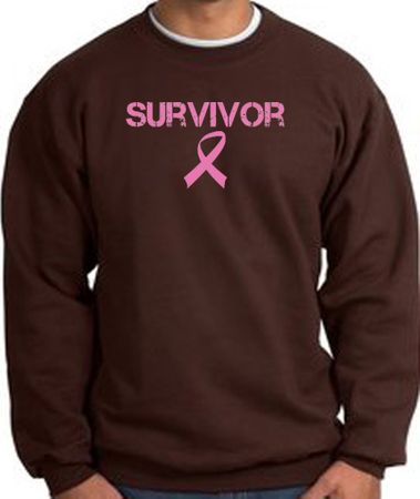 Breast Cancer Sweatshirt Ribbon Distressed Survivor Brown Sweat Shirt