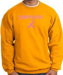 Breast Cancer Sweatshirt Ribbon Distressed Survivor Gold Sweat Shirt