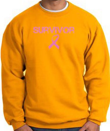 Breast Cancer Sweatshirt Ribbon Distressed Survivor Gold Sweat Shirt